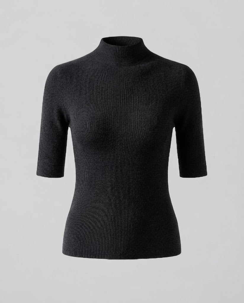 Damen Halbarm Feinstrickpullover mit kurzem Stehkragen und figurbetonter Passform Echoarchiv