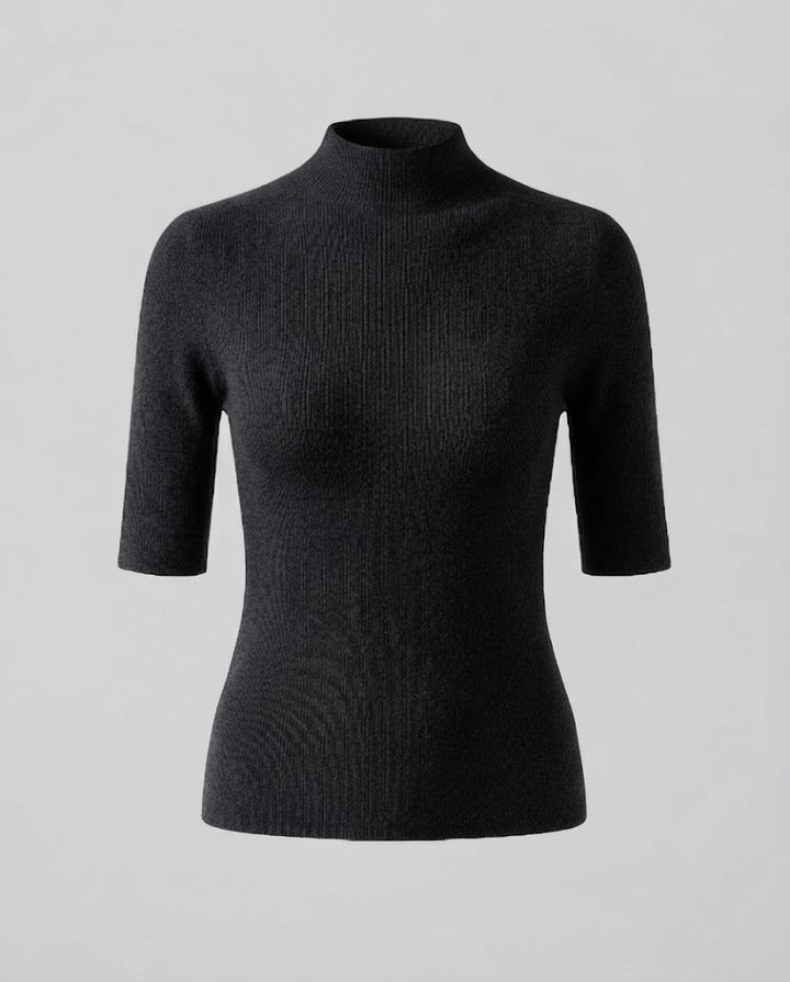 Damen Halbarm Feinstrickpullover mit kurzem Stehkragen und figurbetonter Passform Echoarchiv