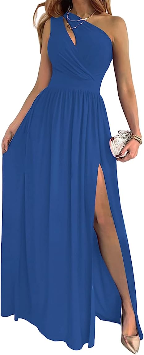 Echoarchiv | Damen-Cocktail-Maxikleid mit Ein-Schulter-Hohem Geteiltem Ausschnitt