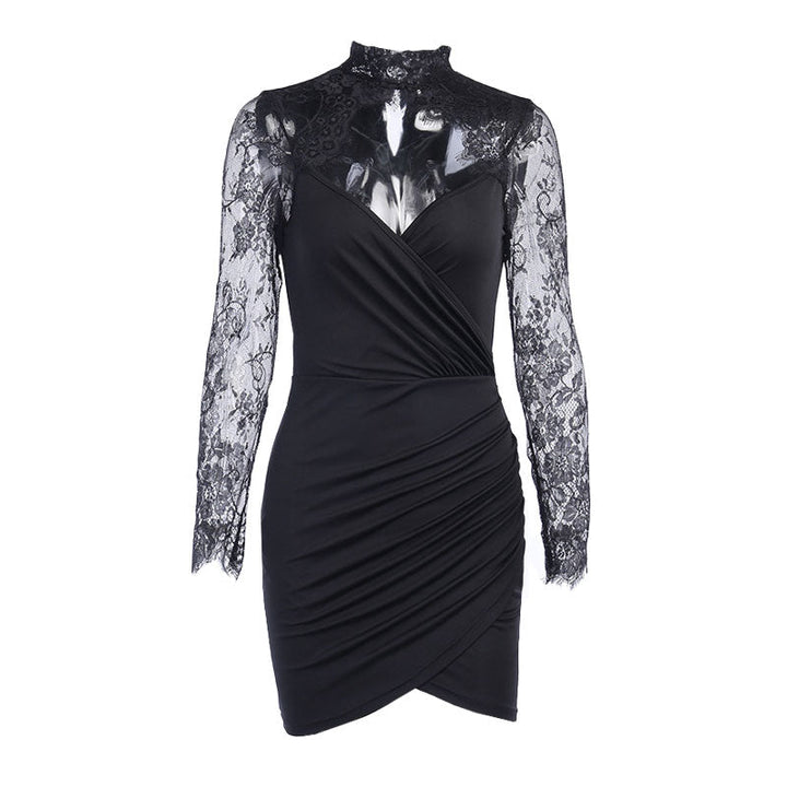 Mini Kleid mit Spitzenbesatz und hohem Kragen – Élara