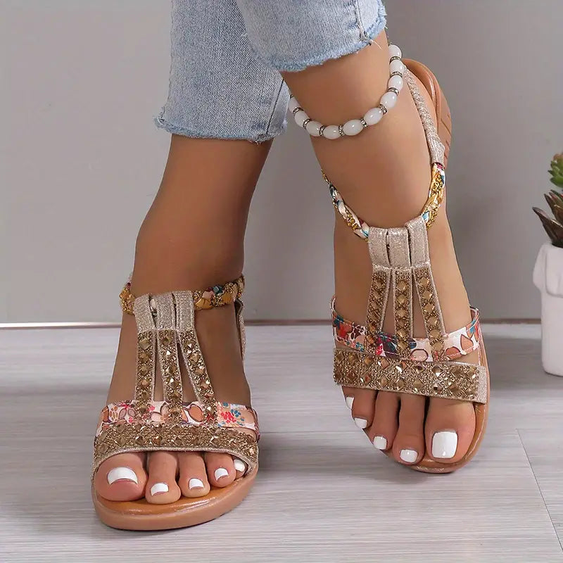 Echoarchiv | Inka Boho Glam Strass Geflochtene Keilsandalen