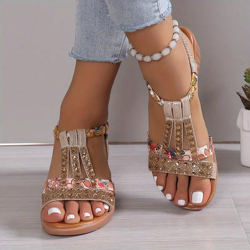 Echoarchiv | Inka Boho Glam Strass Geflochtene Keilsandalen