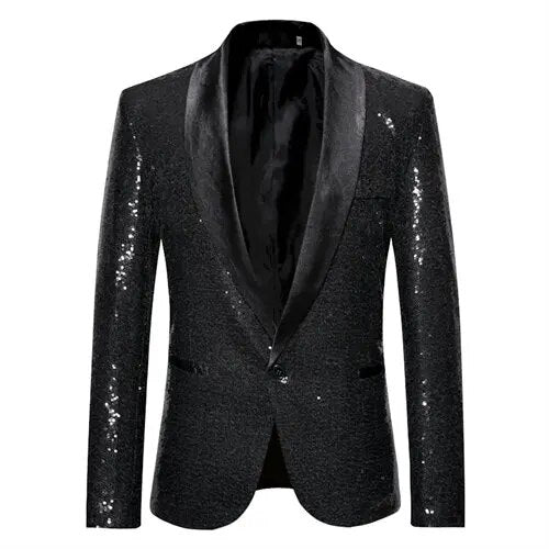 Echoarchiv - Glänzendes goldenes Squin-Glitz mit Knopf fleece Herren Blazer