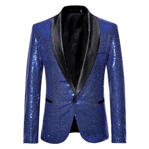 Echoarchiv - Glänzendes goldenes Squin-Glitz mit Knopf fleece Herren Blazer
