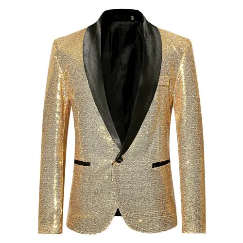 Echoarchiv - Glänzendes goldenes Squin-Glitz mit Knopf fleece Herren Blazer