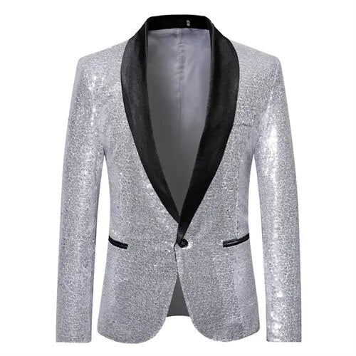 Echoarchiv - Glänzendes goldenes Squin-Glitz mit Knopf fleece Herren Blazer
