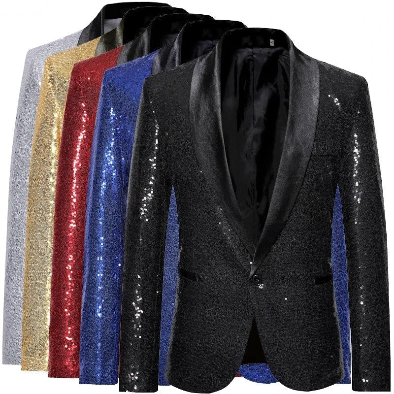 Echoarchiv - Glänzendes goldenes Squin-Glitz mit Knopf fleece Herren Blazer