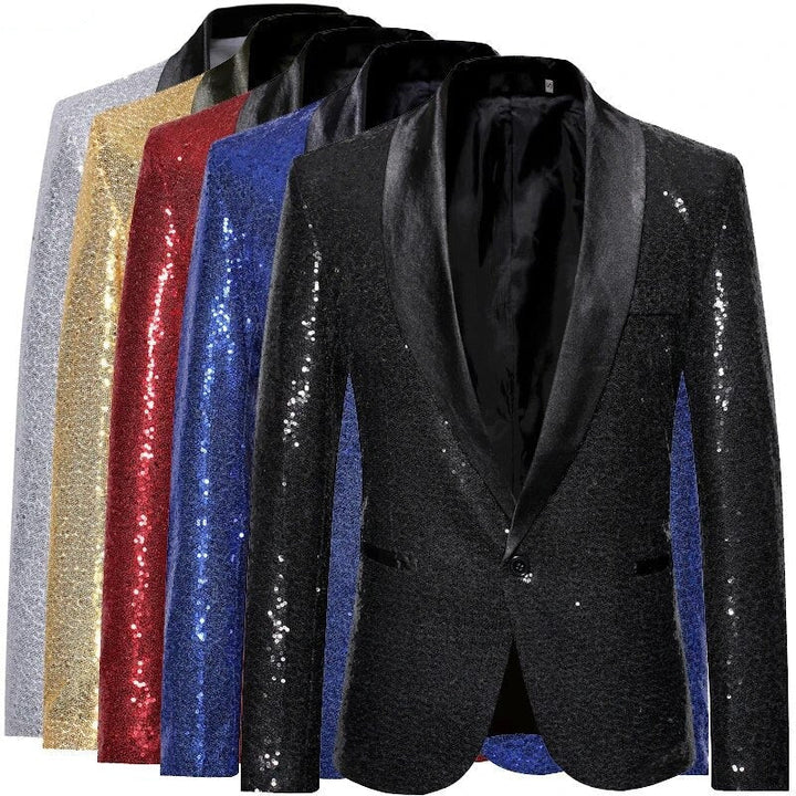 Echoarchiv - Glänzendes goldenes Squin-Glitz mit Knopf fleece Herren Blazer