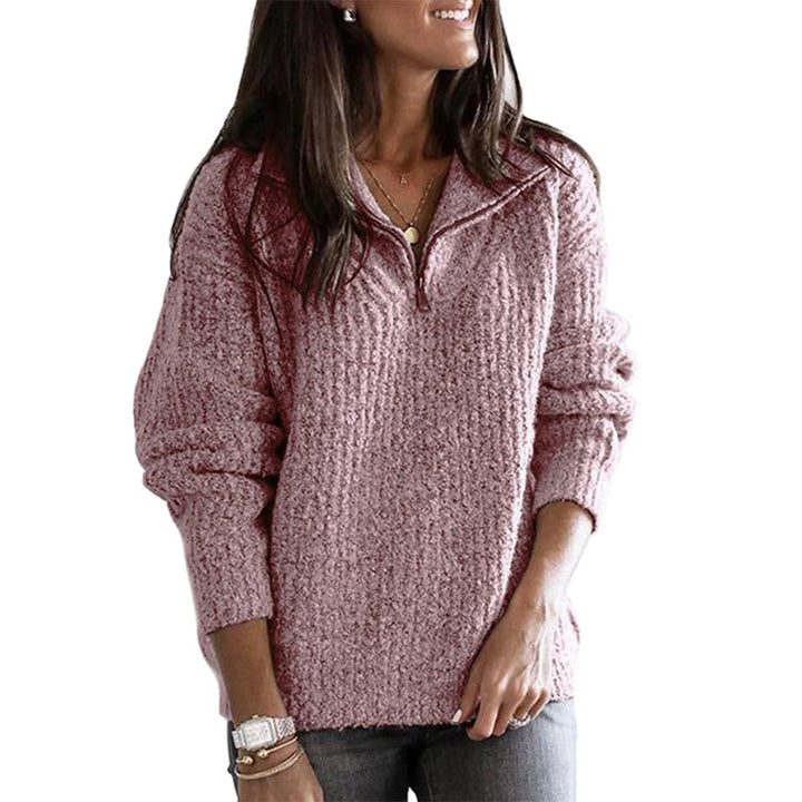 Echoarchiv | Pullover - Damen Herbst Halbzipper Texturiertes Strick-Pullover