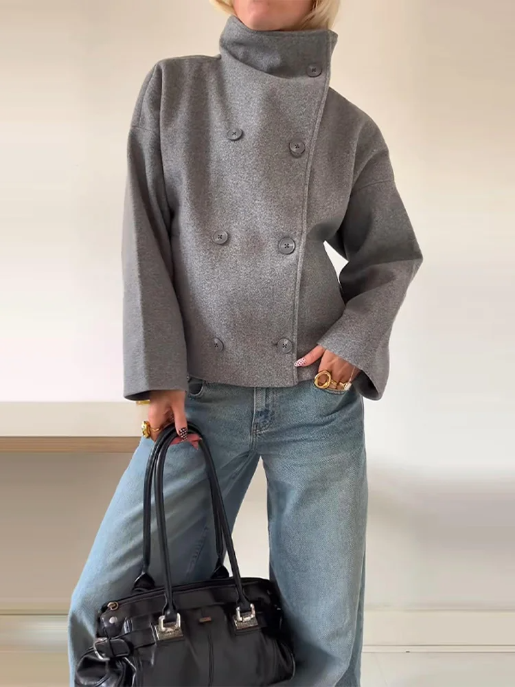 Damen Wollmischung Kurzmantel mit Oversized Fit & Stehkragen | Echoarchiv