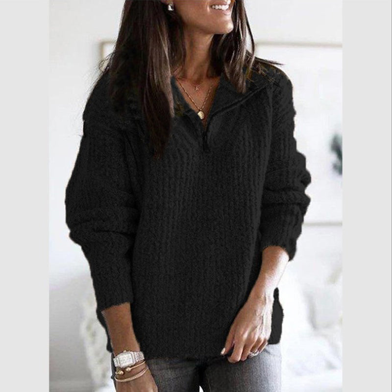 Echoarchiv | Pullover - Damen Herbst Halbzipper Texturiertes Strick-Pullover