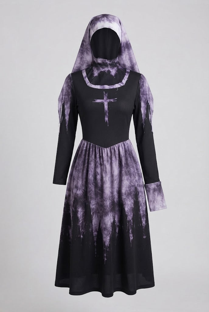 Damen Gruselige Nonne Kostüm mit Spitzenärmel und Tüll-Details Echo Archiv