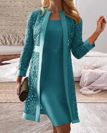 Echoarchiv Damen 2-teiliges Kleid-Set mit Spitzen-Cardigan