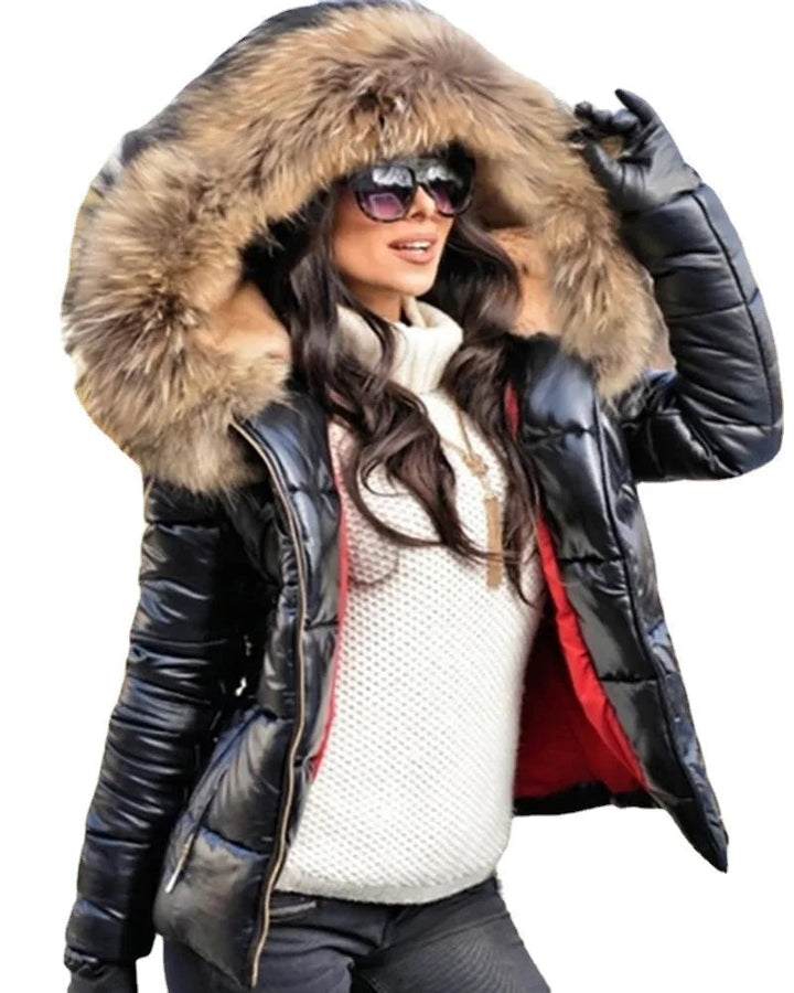 Echoarchiv | Damen Winterjacke mit Kapuze und Kunstfellfutter