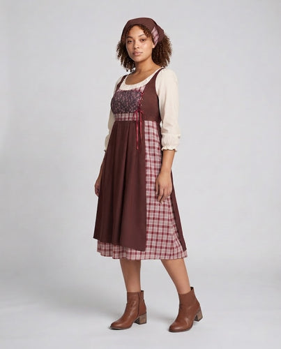 Damen Verspieltes Karolkleid mit floralem Oberteil und schwingendem Rock – Lunéa