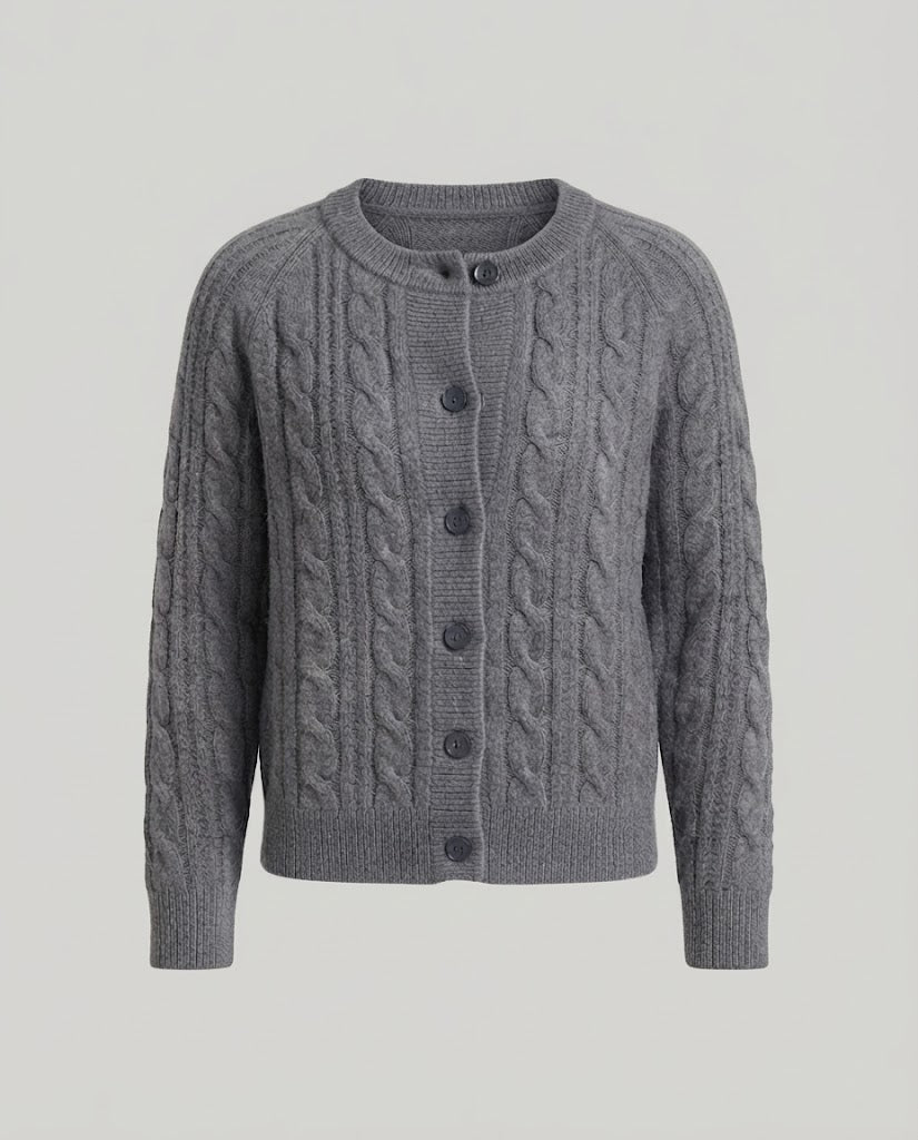 Damen Boxy-Zopfstrick-Cardigan mit Raglanärmeln und angoraähnlicher Haptik Echoarchiv