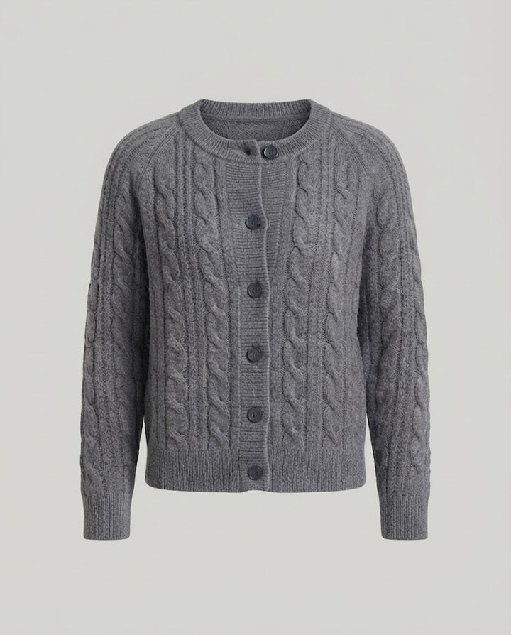 Damen Boxy-Zopfstrick-Cardigan mit Raglanärmeln und angoraähnlicher Haptik Echoarchiv