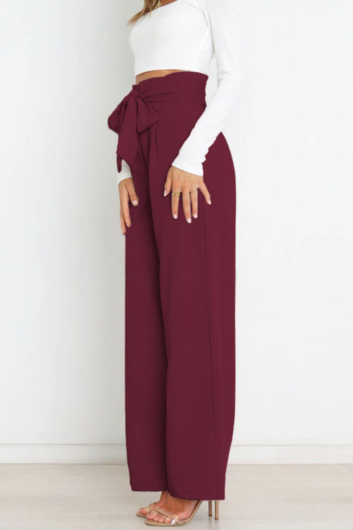 Hohe Taille Paperbag Hose mit Schleifendetail – Avélisse