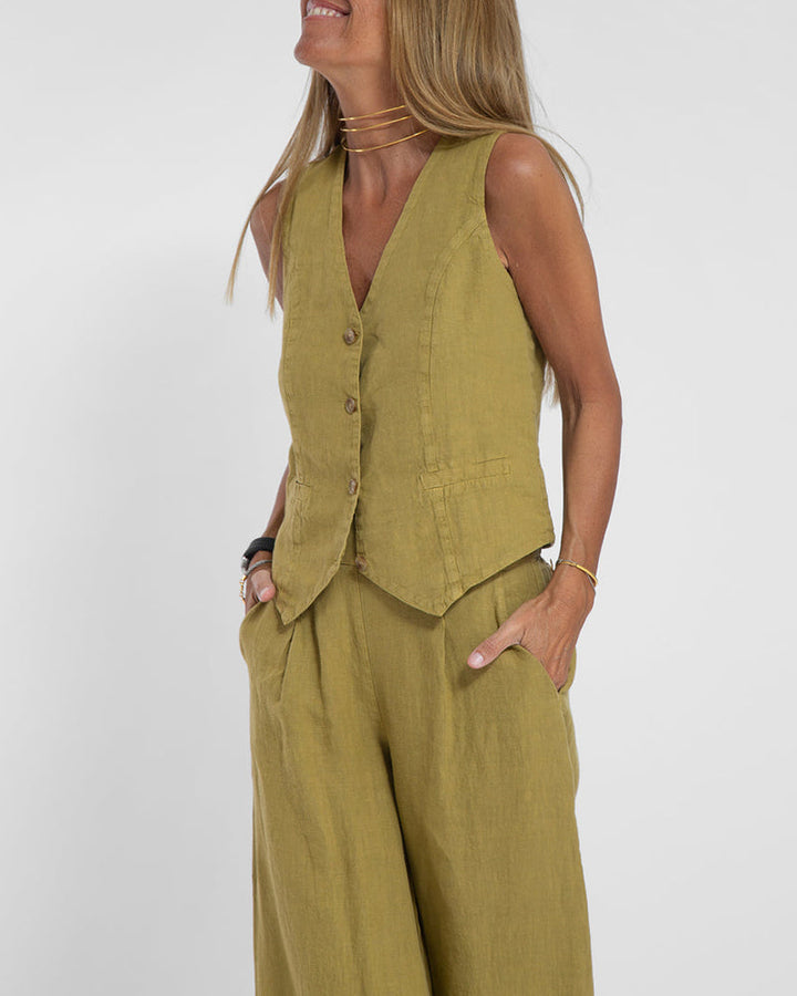 Echoarchiv | Elegantes 2-Teiliges Set Leinen Weite Hose & Weste