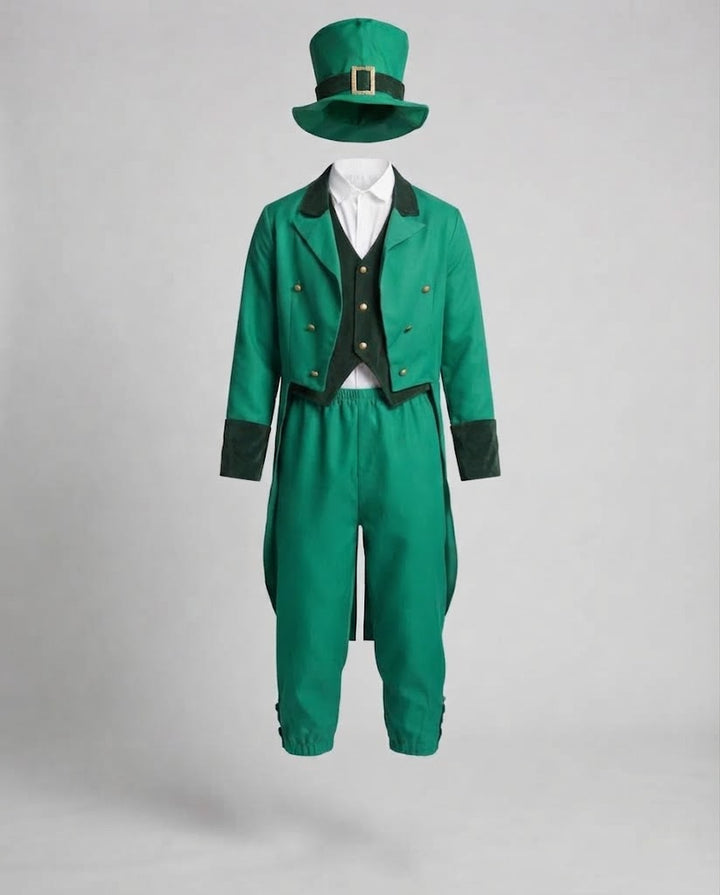 Herren elegantes Leprechaun-Kostüm mit fröhlichem Hut und detaillierter echo-archiv-Jacke Echo Archiv