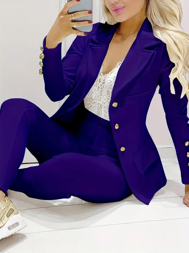 Schlichter, Eleganter, Doppelreihiger Blazer Und Slim Fit Hose – Avérine