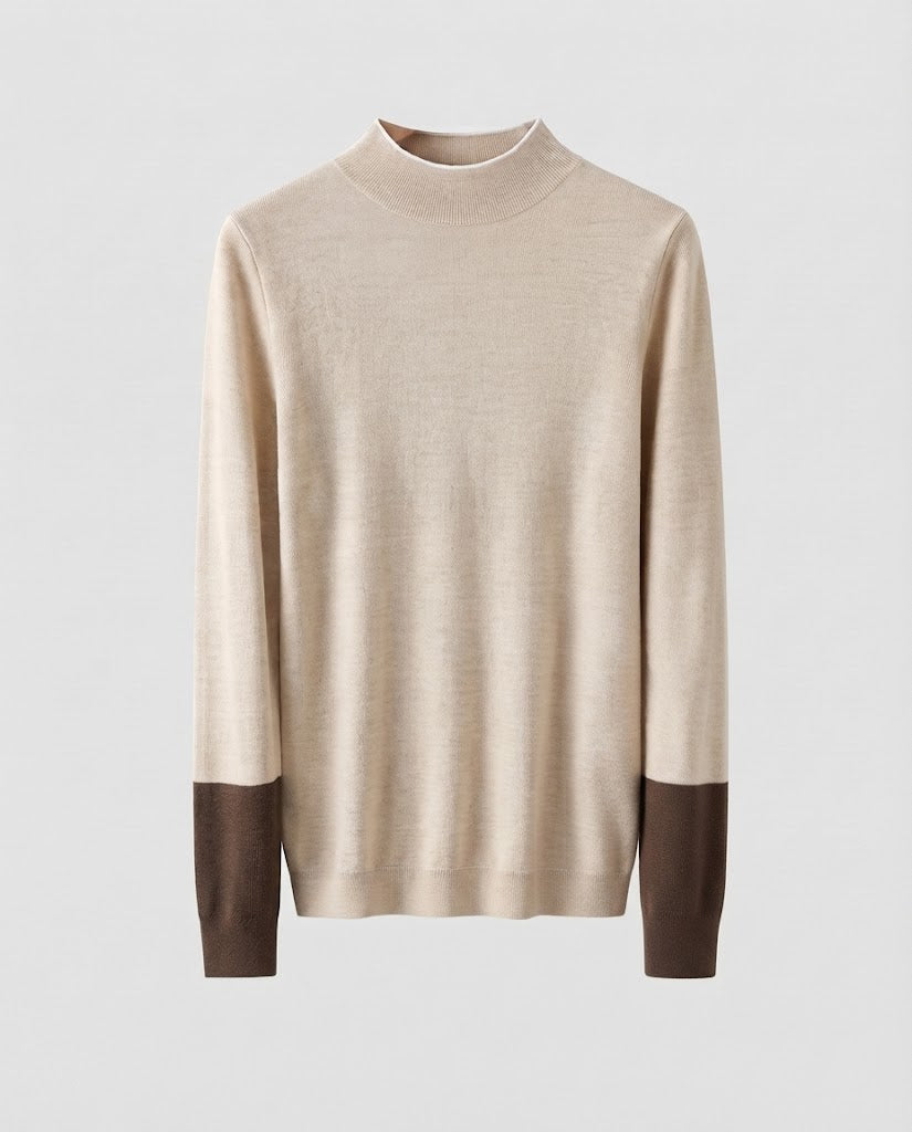 Damen Feiner Slim-Fit Stehkragenpullover aus Kaschmir‑Optik mit kontrastierenden Ärmelabschlüssen Echoarchiv