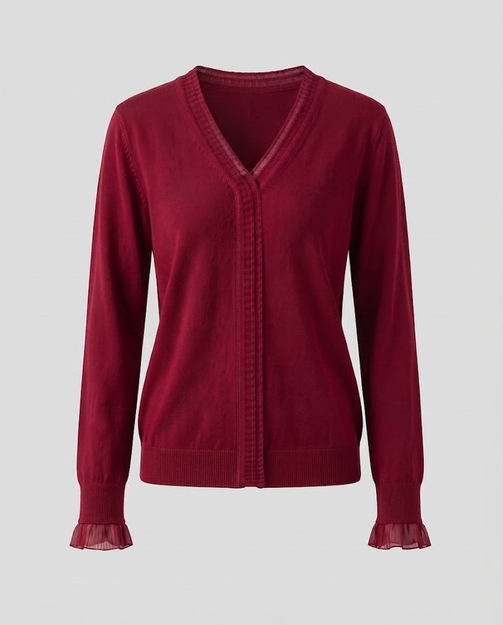Damen Feiner V‑Ausschnitt-Feinstrickpullover mit plisseeverzierten Kanten und fließender Silhouette Echoarchiv