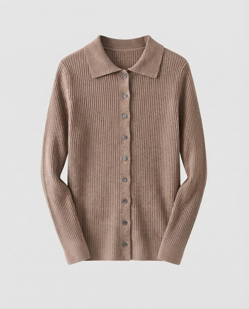 Damen Feiner Rippenstrick-Cardigan mit Hemdkragen und passendem Trägertop Echoarchiv