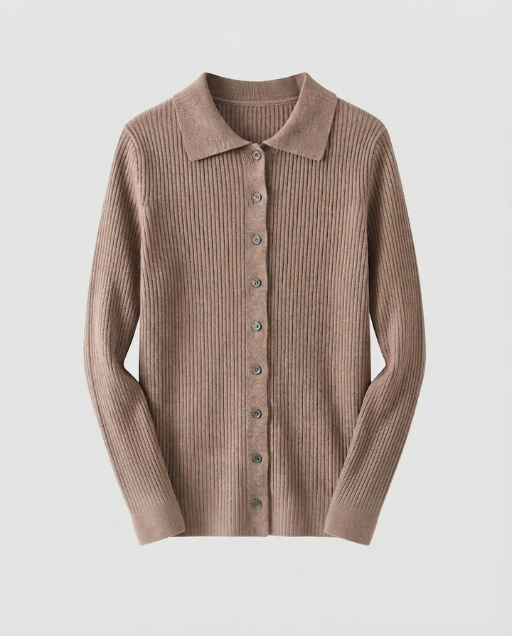 Damen Feiner Rippenstrick-Cardigan mit Hemdkragen und passendem Trägertop Echoarchiv