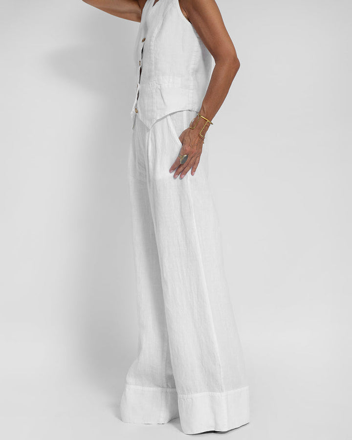 Echoarchiv | Elegantes 2-Teiliges Set Leinen Weite Hose & Weste