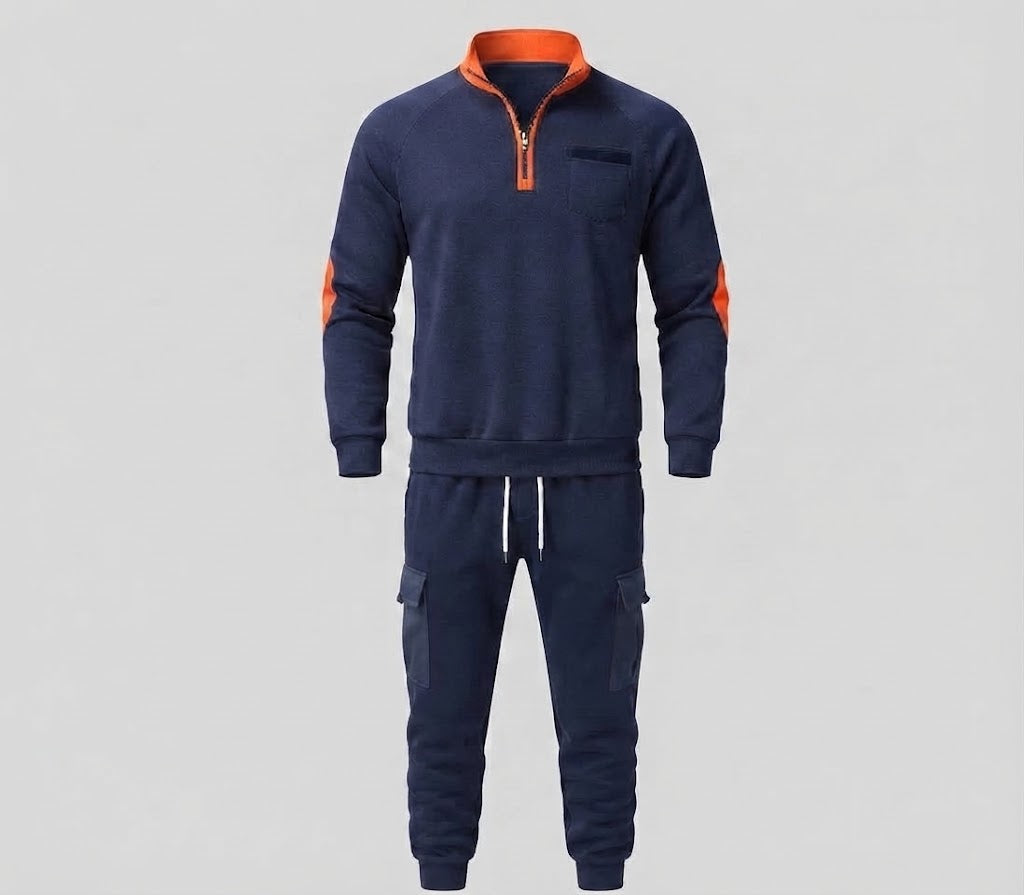 Herren Cargo Jogger Set mit Halb-Zip Sweatshirt, elastischem Taillenband und Klappentaschen Echoarchiv