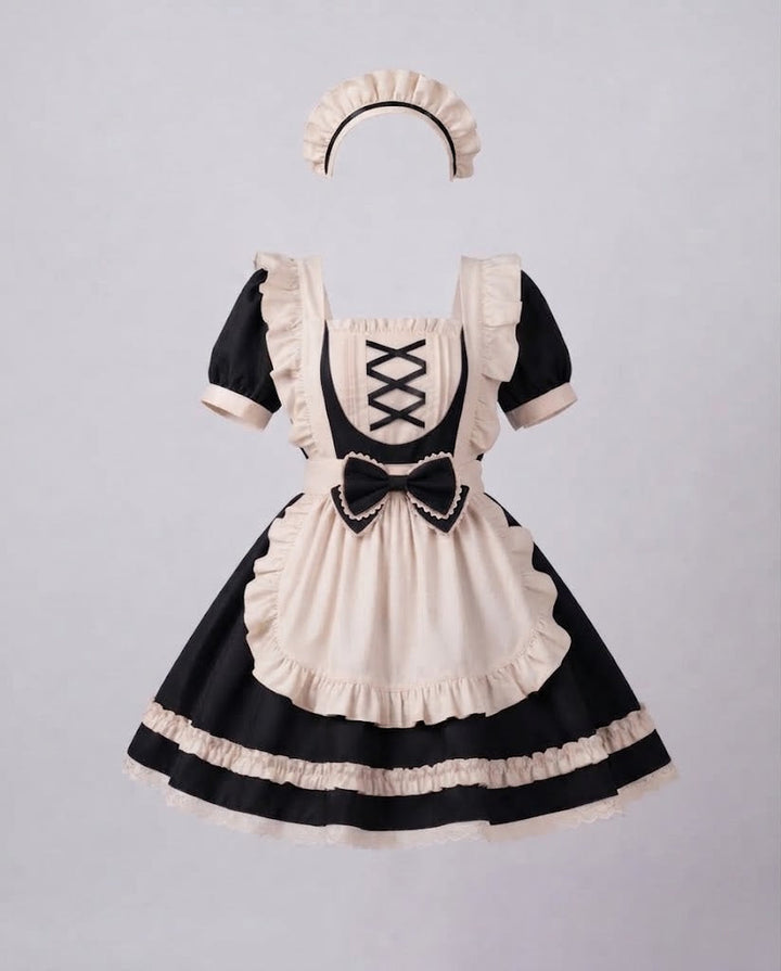 Damen Aufwendiges Dienstmädchenkostüm mit Rüschendetails und Schürze Echo Archiv
