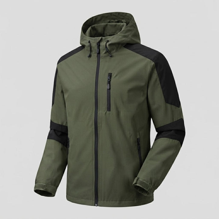 Leichte, wasserabweisende Herren-Hoodie-Softshell-Jacke mit Kontraststreifen und Brustreißverschluss Echo Archiv