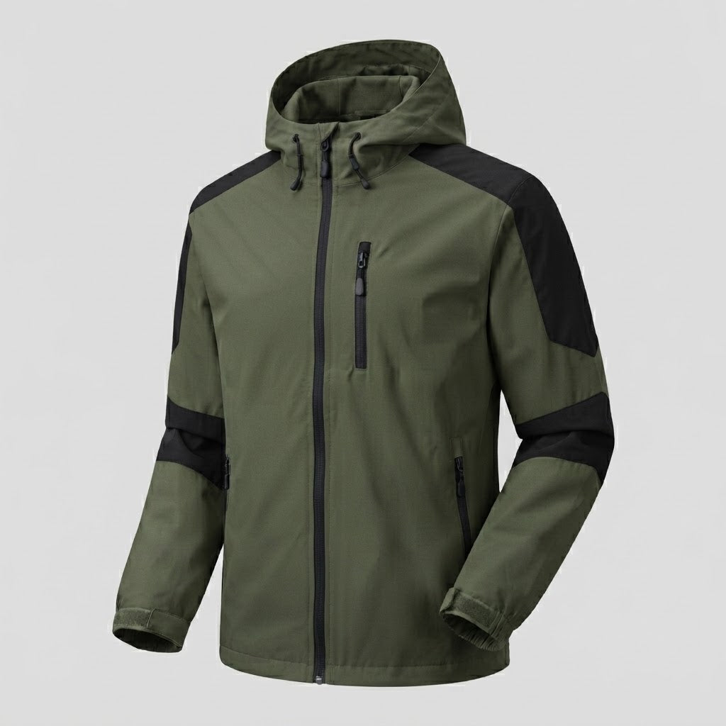 Leichte wasserabweisende Kapuzen-Softshelljacke für Herren mit Kontraststreifen und Brustreißverschluss Echoarchiv