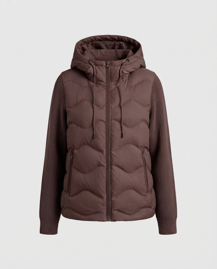 Damen Hybrid-Steppjacke mit Kapuze, gesteppter Thermofront & Strickärmeln Echo Archiv