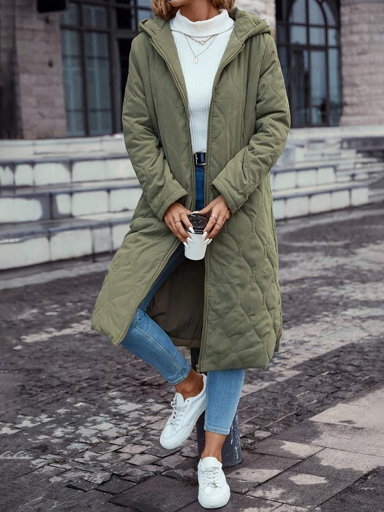 Echoarchiv | Kapuzen-Daunenjacke für Damen - lange gep quiltete Jacke