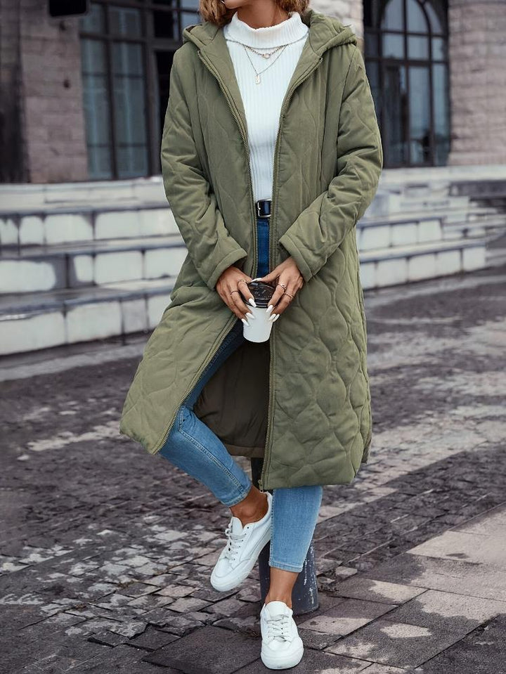 Echoarchiv | Kapuzen-Daunenjacke für Damen - lange gep quiltete Jacke