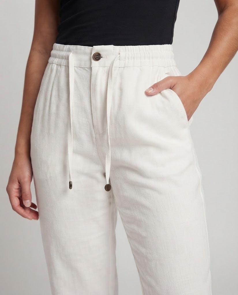 Damen Elegante Leinenoptik-Hose mit elastischem Bund, Kordelzug und Bügelfalte Echo Archiv