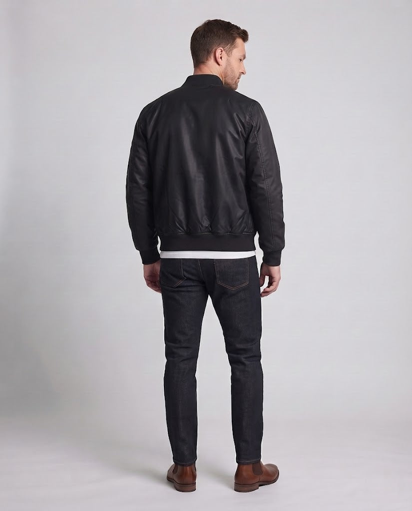 Herren leichter Nylon-Flightbomber mit Ärmeltasche, doppeltem Reißverschluss und gerippten Bündchen Echoarchiv