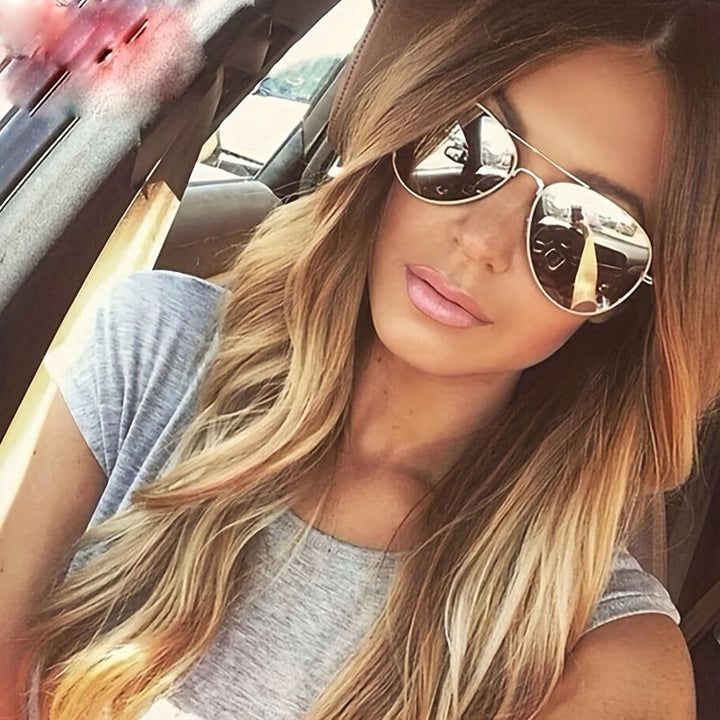 Echoarchiv | Klassische Aviator-Sonnenbrille mit Goldenem Rahmen für Damen