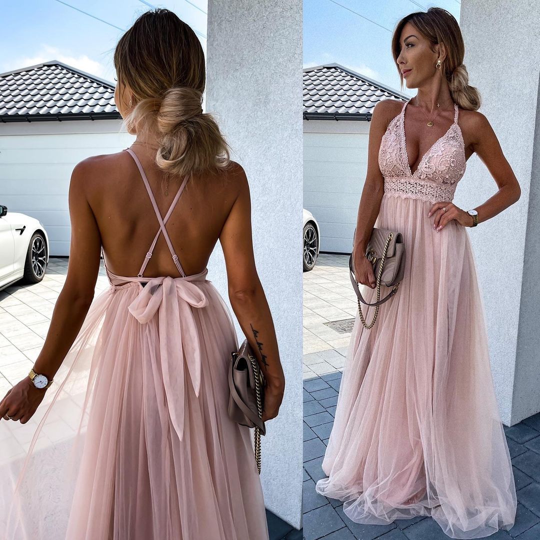 Echoarchiv | Lange Kleid aus Tüll mit Trägern und Spitze Airi