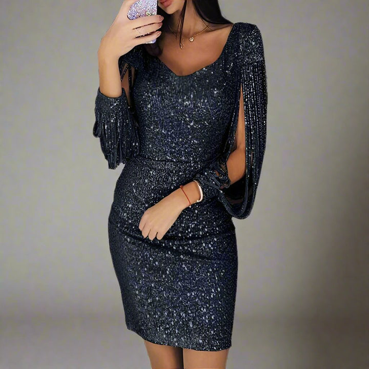 Echoarchiv | Damen Pailletten V-Ausschnitt Partykleid Eleganter Urlaubsstil