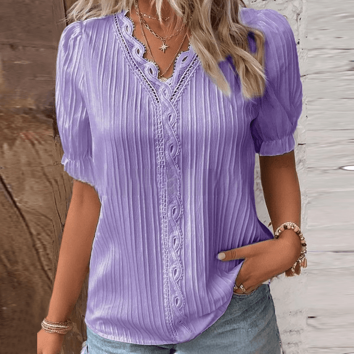 Elegantes Hemd mit V-Ausschnitt und Spitze – Maréline