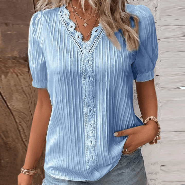 Elegantes Hemd mit V-Ausschnitt und Spitze – Maréline