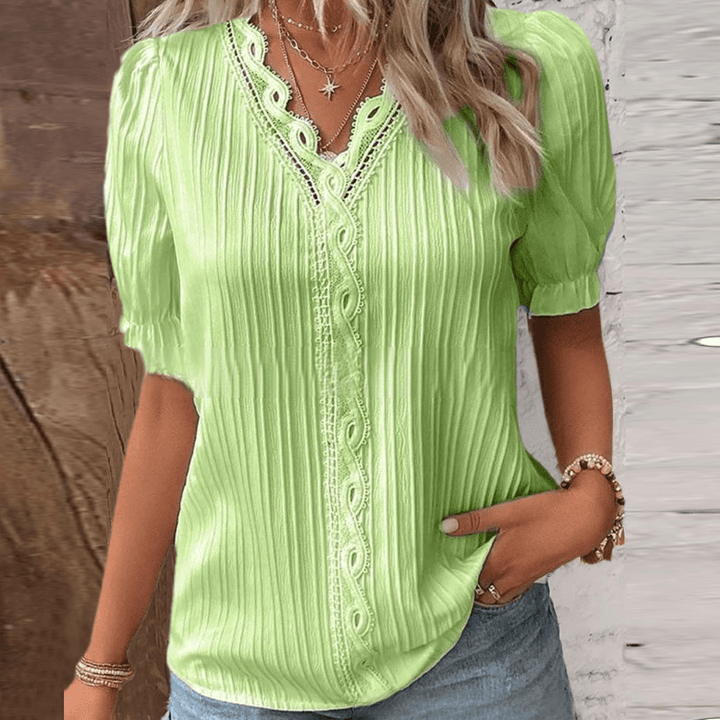 Elegantes Hemd mit V-Ausschnitt und Spitze – Maréline