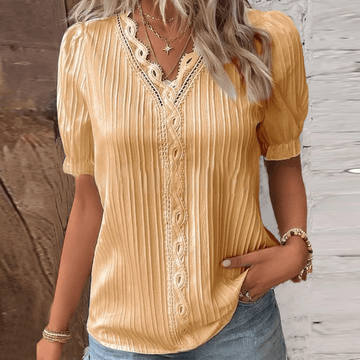 Elegantes Hemd mit V-Ausschnitt und Spitze – Maréline