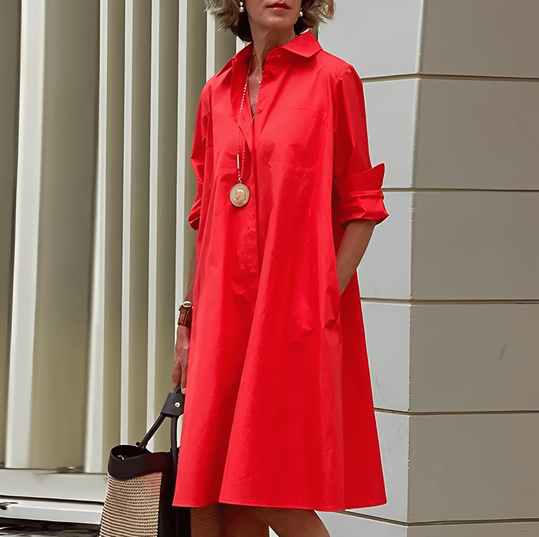 Echoarchiv | Hemdblusenkleid mit Umlegekragen & Dreiviertelärmel