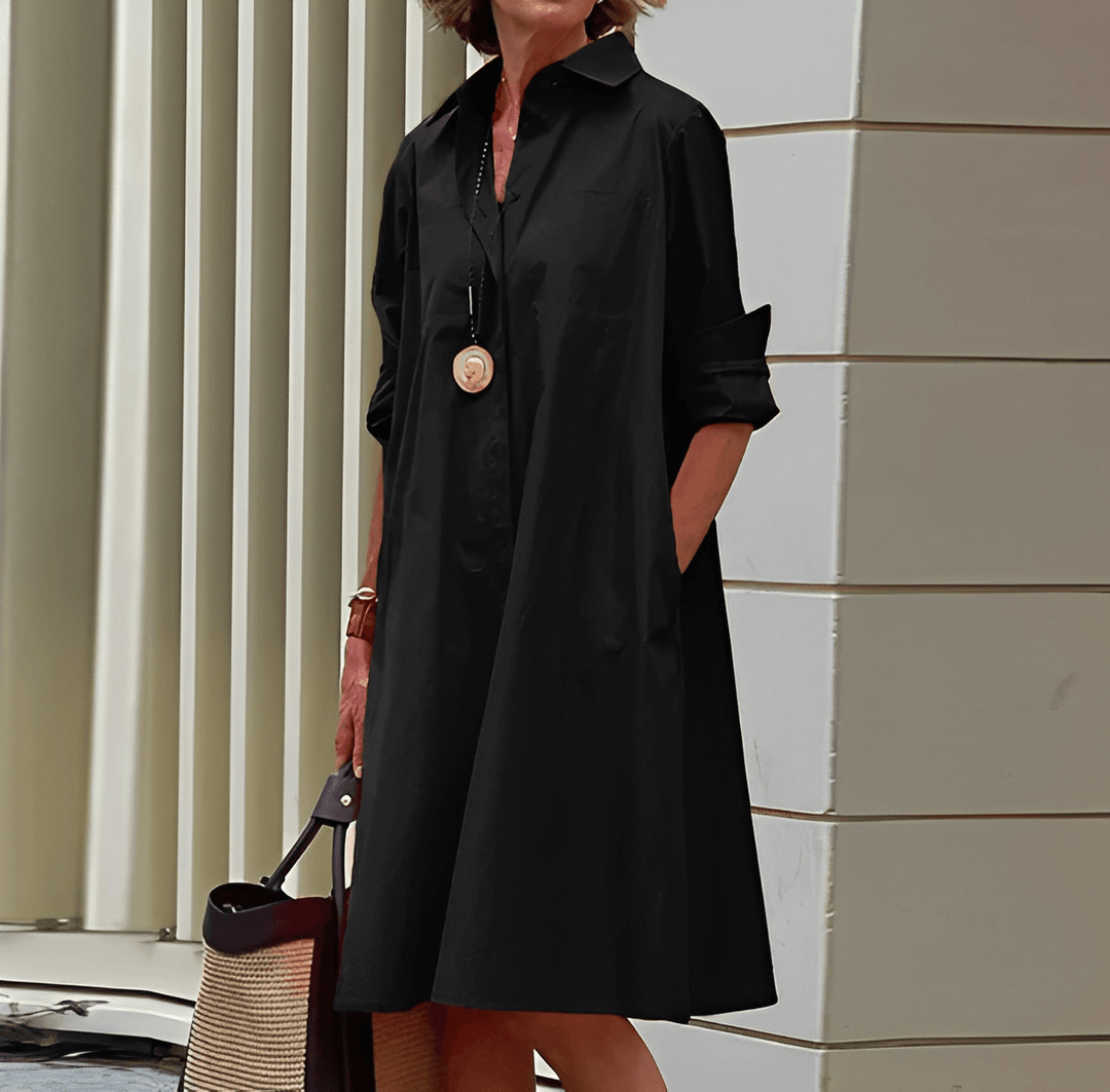 Echoarchiv | Hemdblusenkleid mit Umlegekragen & Dreiviertelärmel