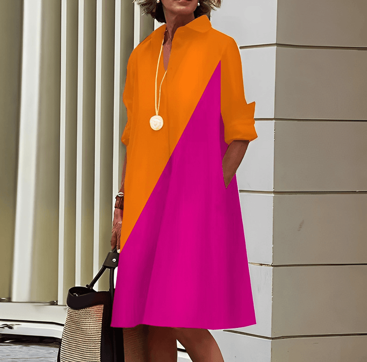 Echoarchiv | Hemdblusenkleid mit Umlegekragen & Dreiviertelärmel