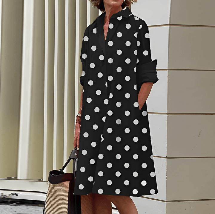Echoarchiv | Hemdblusenkleid mit Umlegekragen & Dreiviertelärmel